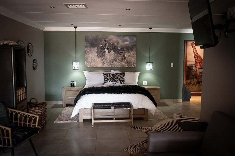 Interior of a luxury safari lodge room at Shalom Boutique Lodge & Hunting Safaris