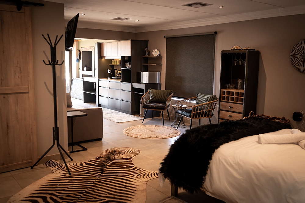 Interior of a luxury safari lodge room at Shalom Boutique Lodge & Hunting Safaris