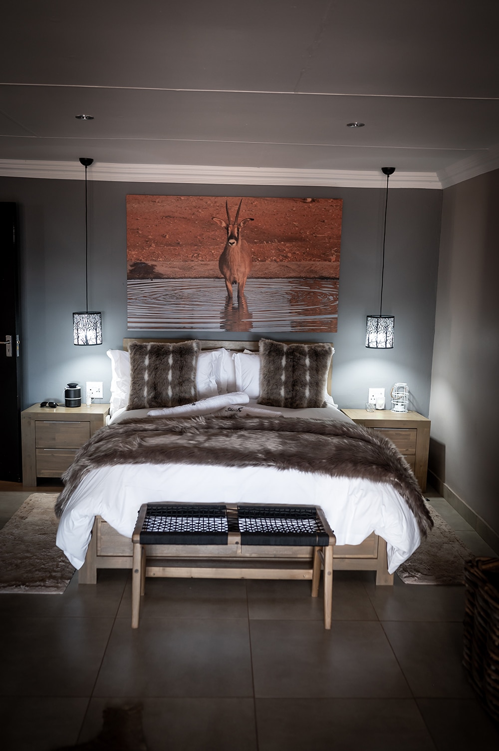 Interior of a luxury safari lodge room at Shalom Boutique Lodge & Hunting Safaris