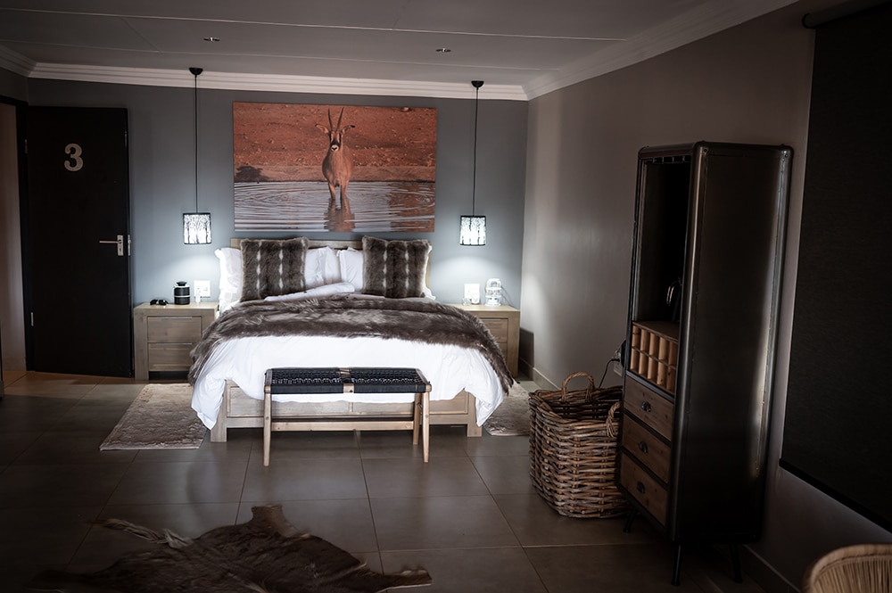 Interior of a luxury safari lodge room at Shalom Boutique Lodge & Hunting Safaris