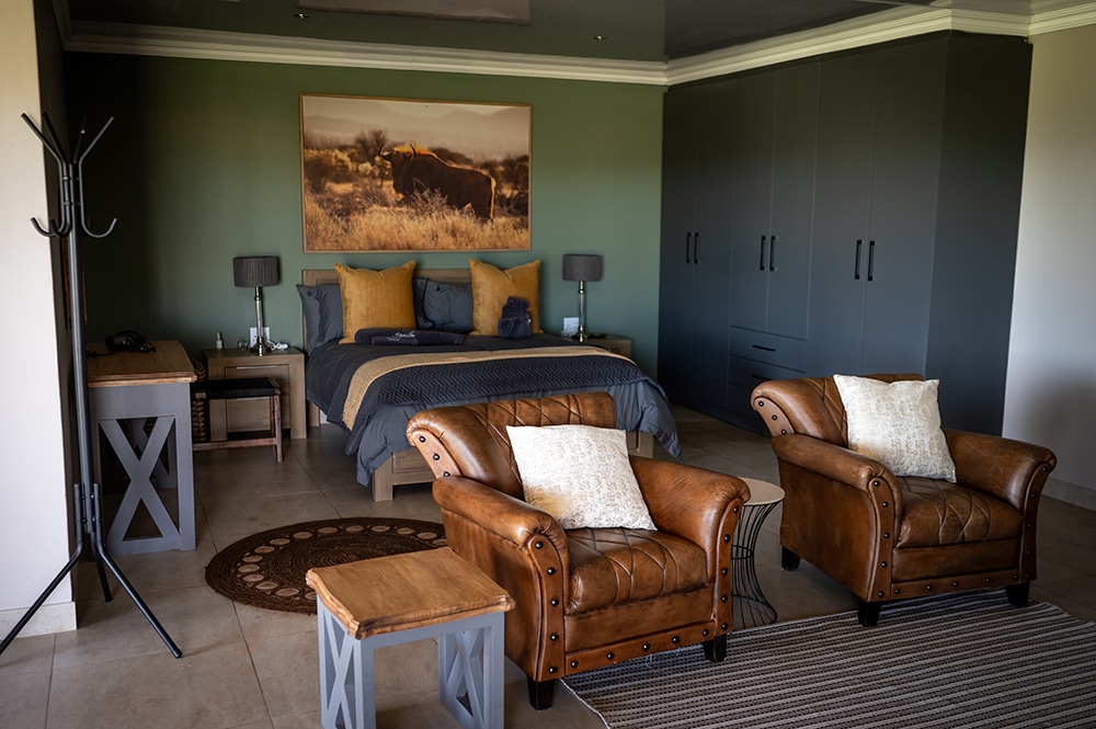 Interior of a luxury safari lodge room at Shalom Boutique Lodge & Hunting Safaris