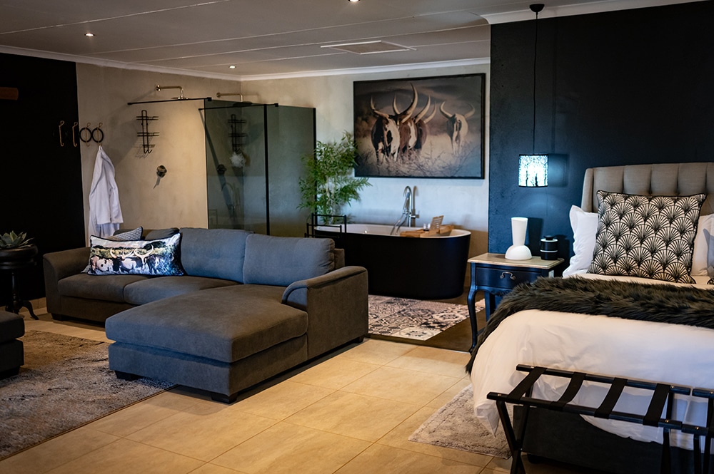 Interior of a luxury safari lodge room at Shalom Boutique Lodge & Hunting Safaris