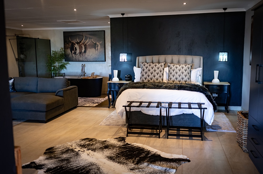 Interior of a luxury safari lodge room at Shalom Boutique Lodge & Hunting Safaris